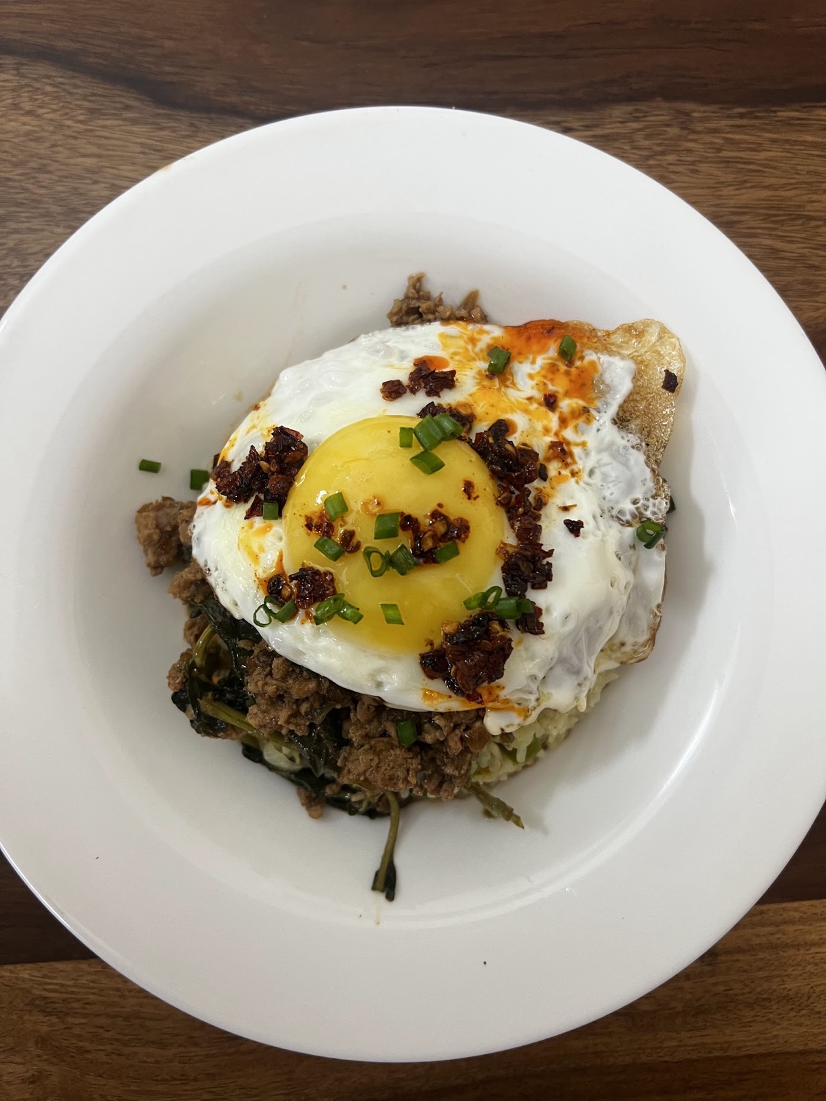 Keema rice bowl with fried egg